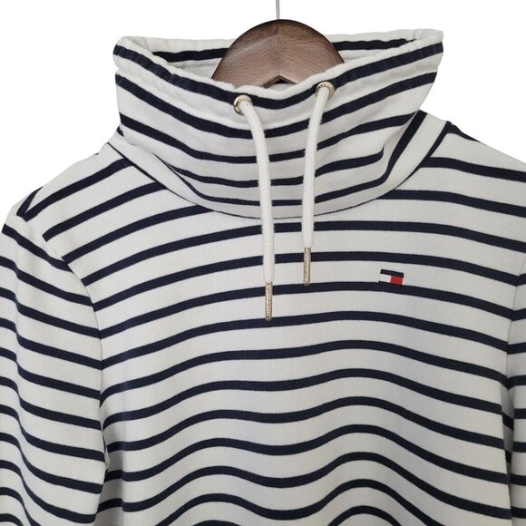 Tommy Hilfiger Blue Stripe Funnel Neck Sweatshirt Womens Size M Classic Pullover - Picture 6 of 8